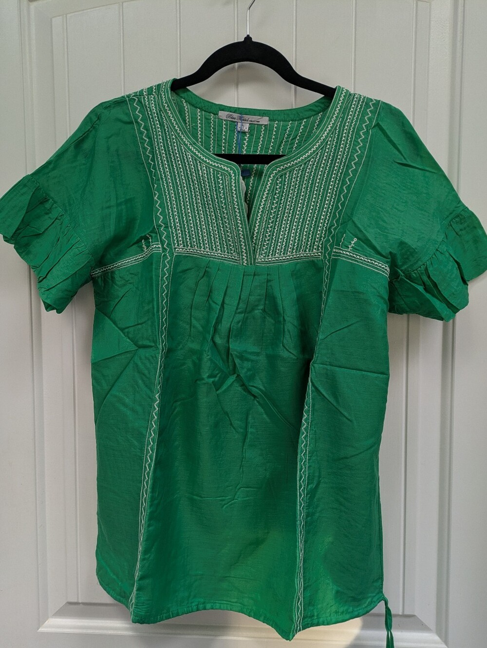 Anthropologie Blue Tassel Brand Embroidered Green Peasant Top - Picture 2 of 12
